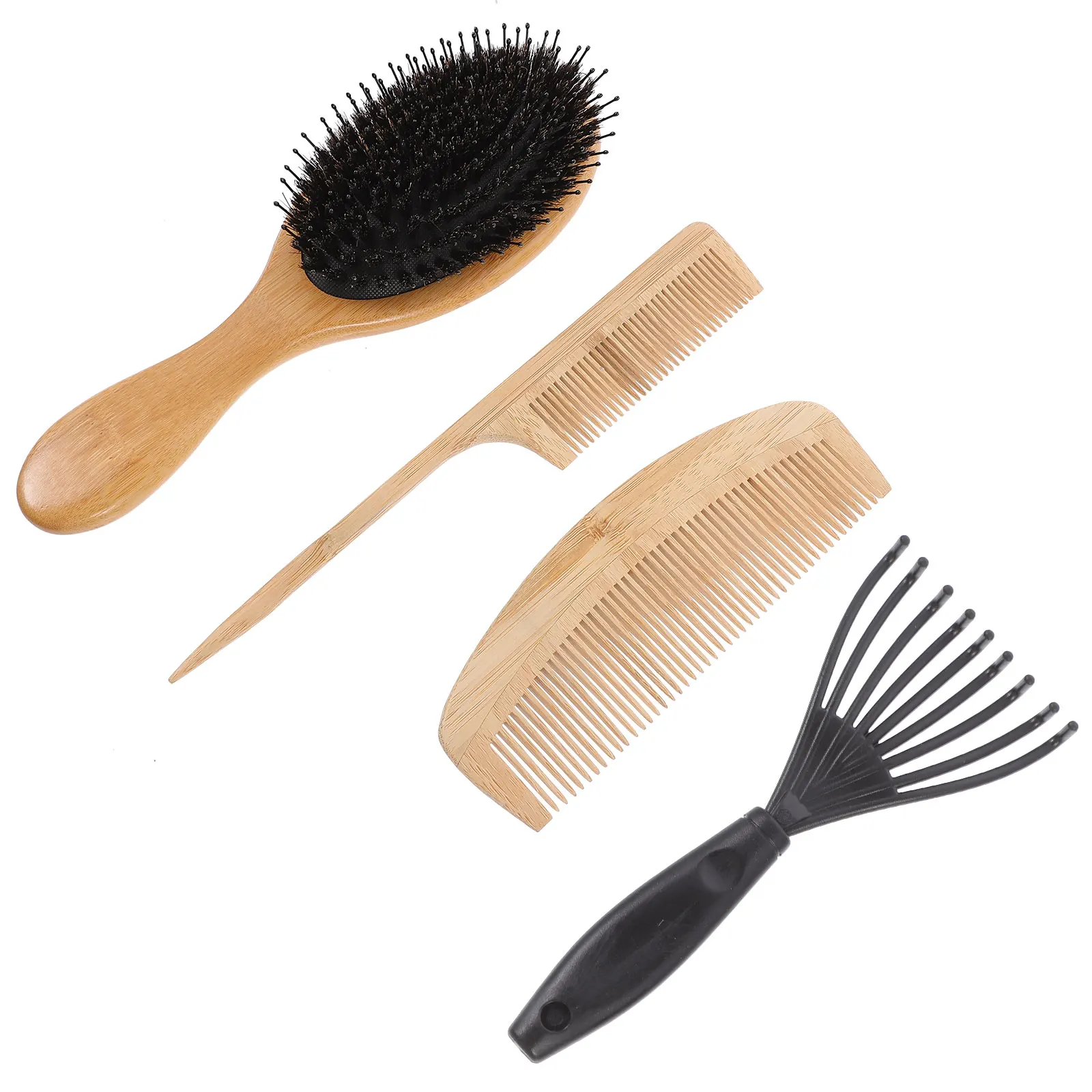 

4 Pcs Massage Comb Set Bamboo Close teeth Ergonomic Anti hair Loss Care Tools Pointed Hairdressing Household Styling Travel