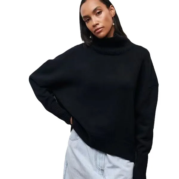 Original Light Luxury O-neck Knit Sweater Autumn And Winter Women\'s Elegant Loose Mock Neck Solid Color Warm Outerwear Sweater