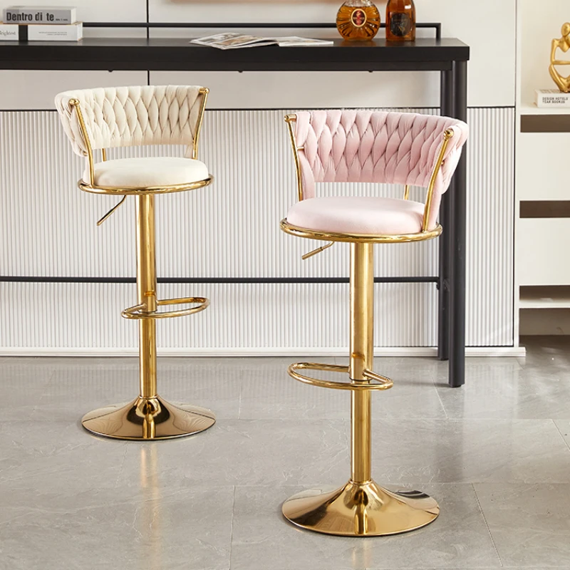 Nordic Metal Rotating Bar Chairs Household Kitchen Counter Stools Luxury High-end Hotel Front Desk Backrest Lift Bar Stool