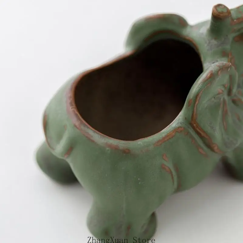 Small Elephant Flower Pot With Bottom Hole Indoor/Outdoor Ceramic 3XUF