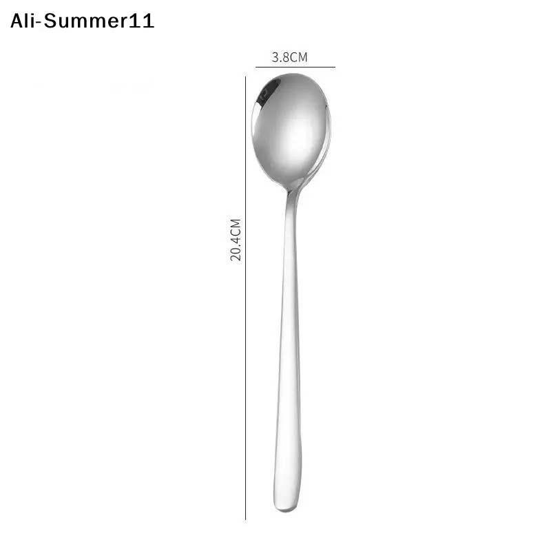 【Wq0】1Pc Stainless Steel Round Spoon Fork Long Handle Dinner Spoon Stirring Dessert Spoons Tableware Kitchen Tool Accessories