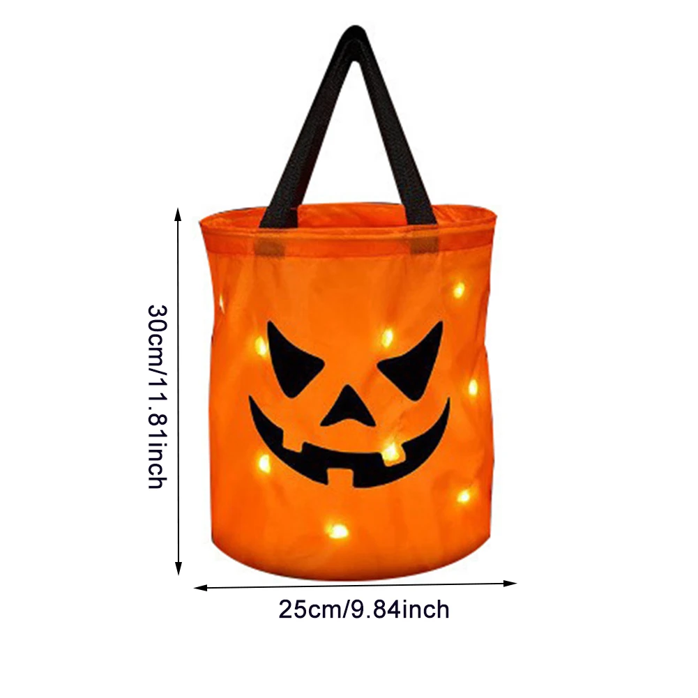 LED Light Halloween Decoration Trick or Treat Bucket Pumpkin Candy Bags Collapsible Halloween Basket for Thanksgiving Party Gift