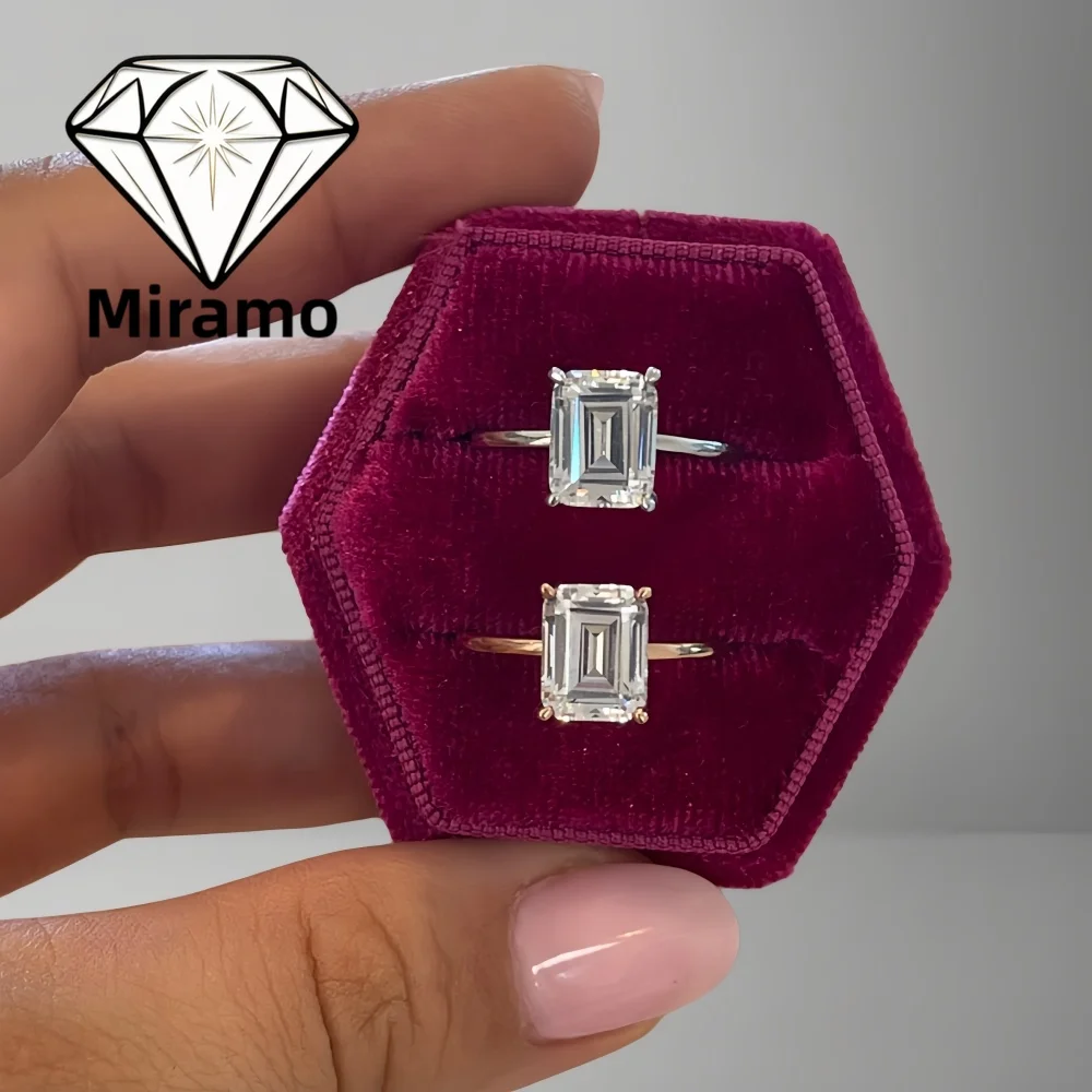 

Emerald Cut Moissanite Engagement Ring 1-6CT Halo Luxury Diamond Wedding Rings for Women S925 Sterling Silver with Certificate