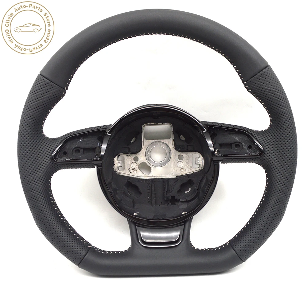 For Audi A4 B8 A5 Q3 Q5 Q7 Black semi perforated multifunctional steering wheel without paddles or markings