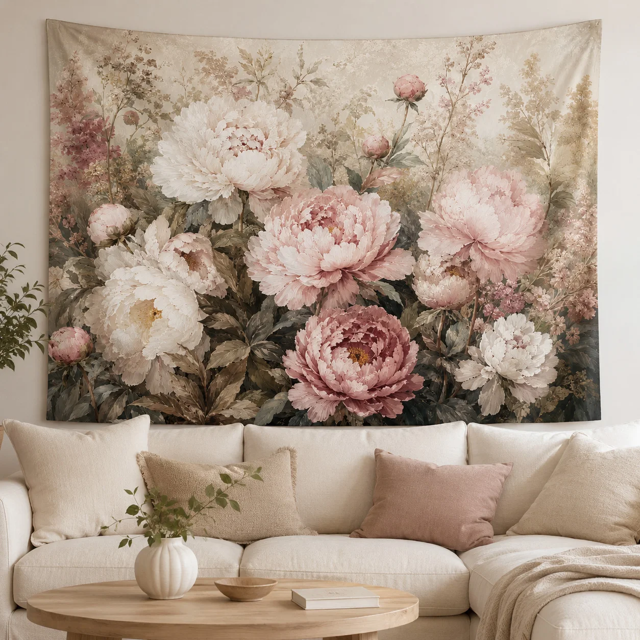 Vintage Pink Peony Floral Tapestry Antique Oil Painting Flower Wall Hanging Bedroom Living Room Home Decor