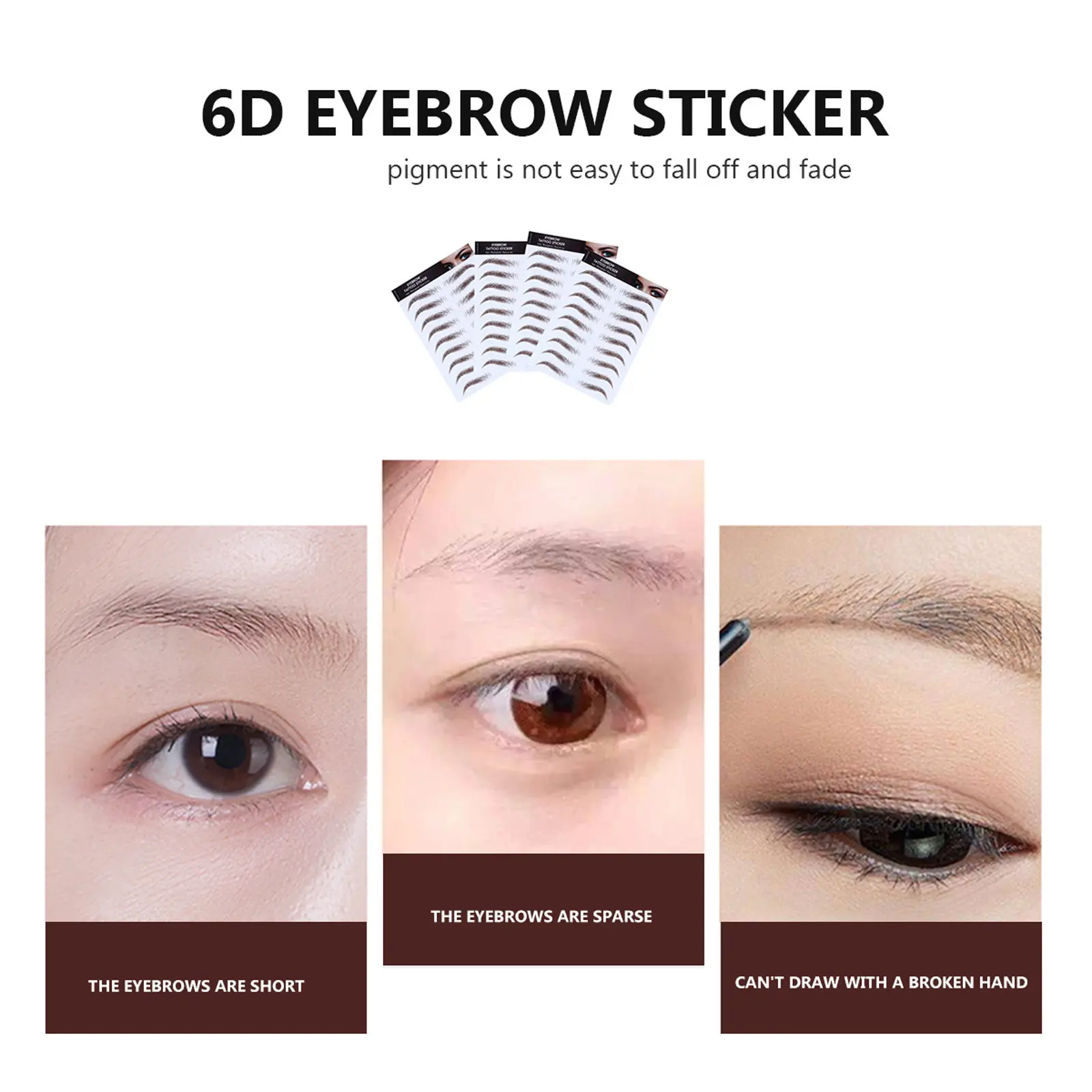 4Pcs Eyebrow Tattoo Stickers 6D Hair-Like Waterproof False Eyebrow Stickers Multiple Shapes Reusable for Face Contouring Female