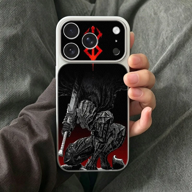 Coque de téléphone en cuir PU Anime Berserk Guts pour iPhone 17 Pro Max, 16e, 16 Pro Max, 15 Plus, 14, 13, 12, 11 mini, anti-chute, finition mate