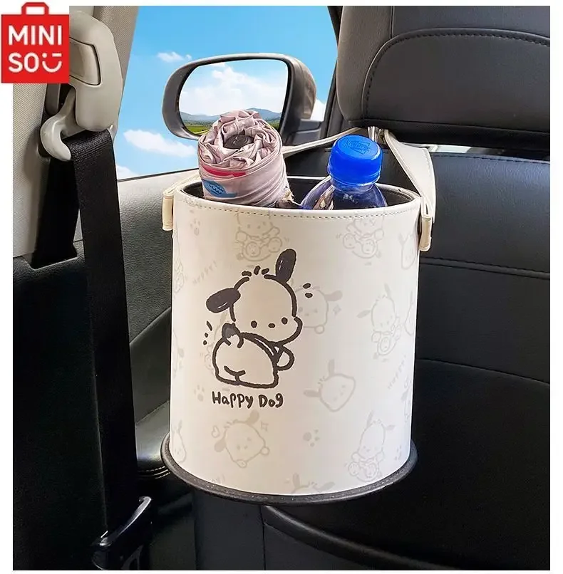 

MINISO Sanrio PachaDog Car Hanging Small Trash Can Cartoon Disney Winnie The Pooh Pattern Storage Bucket Car Indoor Decoration