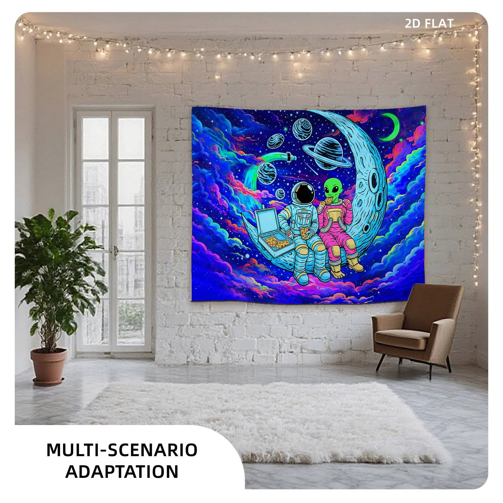 Large Space Galaxy Tapestry Wall Decor Astronaut Alien Cosmic Nebula Retro Sci-Fi Art Hanging Print 180x230cm