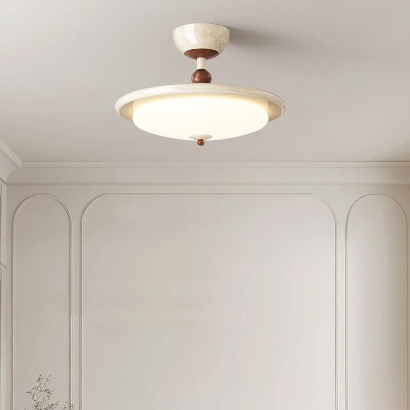 

French cream-style walnut wood color full-spectrum eye-protecting room design sense American retro bedroom semi-ceiling light