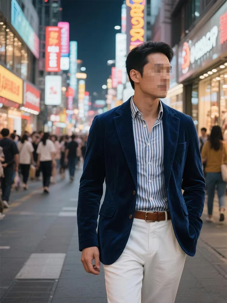 

2025 New Corduroy Business Casual Jackets For Men Four Season Turn-Down Collar Suits Blazer Wedding Blazer Men