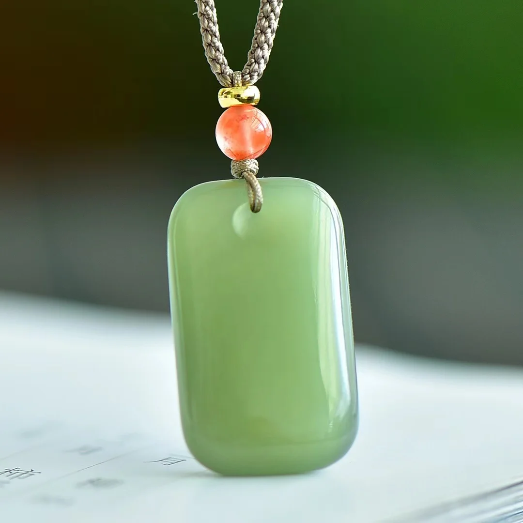 

Exquisite Hetian Jade Jewelry Qinghai Material Ping An Wu Shi Brand Pendant 1076#