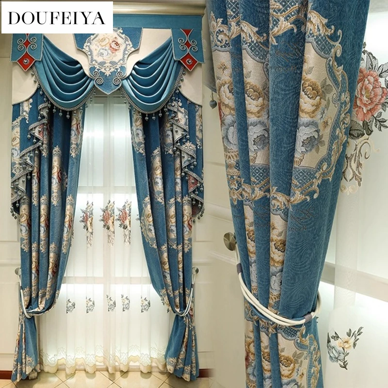 

Custom Size！！European Luxury Light Luxury Blackout Curtains for Living Dining Room Bedroom White Tulle Modern Elegant Fashion