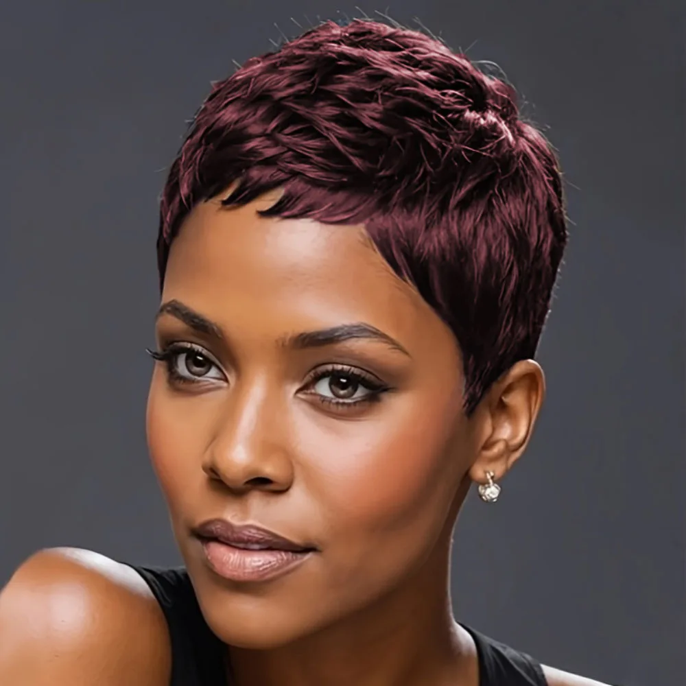 密度150% 4インチ ピクシーカット カールウェーブ 人毛ウィッグ 女性用 フルマシンメイドウィッグ デイリーユース＆パーティー用