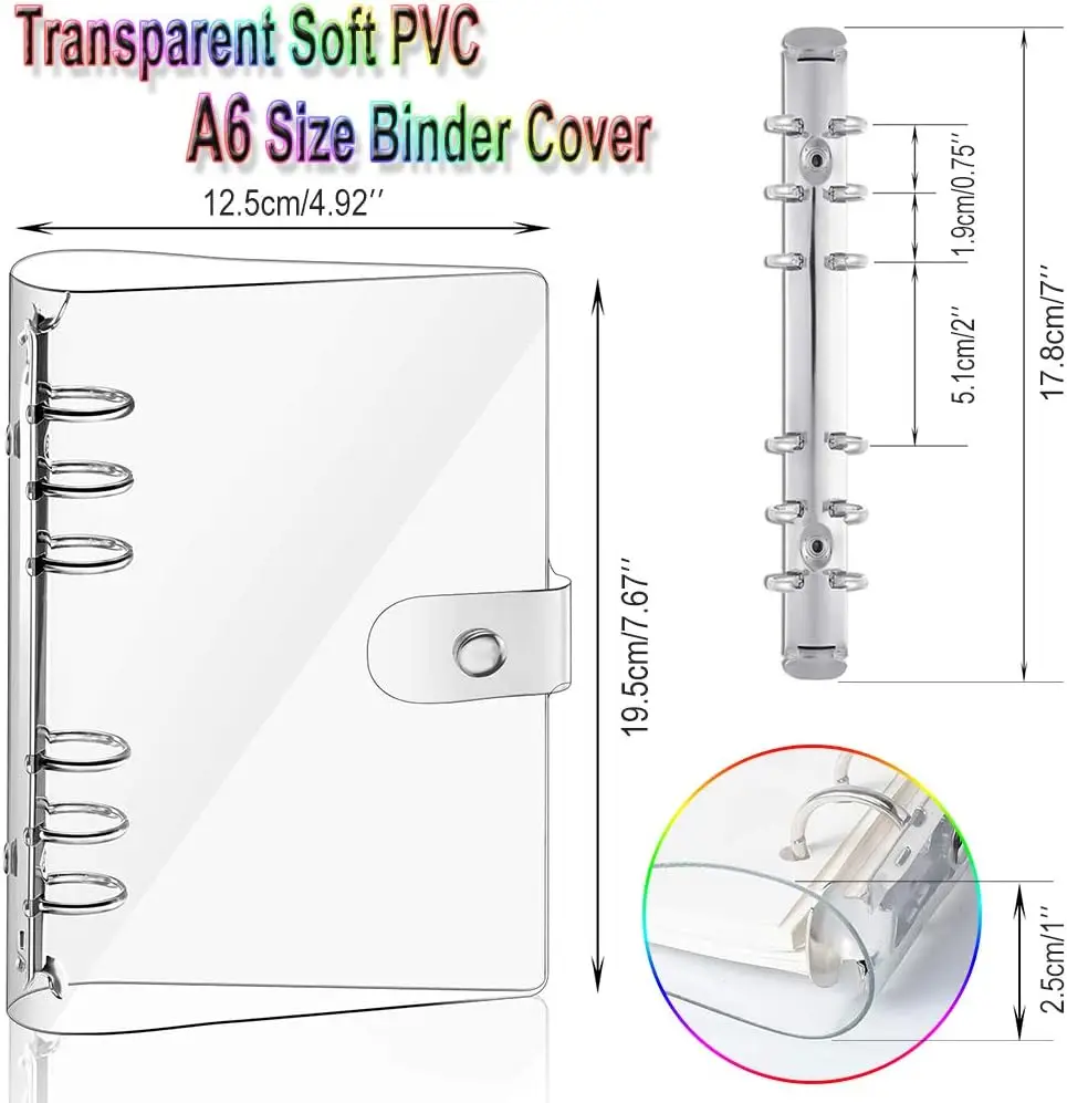 A6  dazzlin Soft PVC Notebook Binder, Refillable Paper PVC Binder, Clear Soft PVC Notebook Cover, Loose Leaf Personal Planner