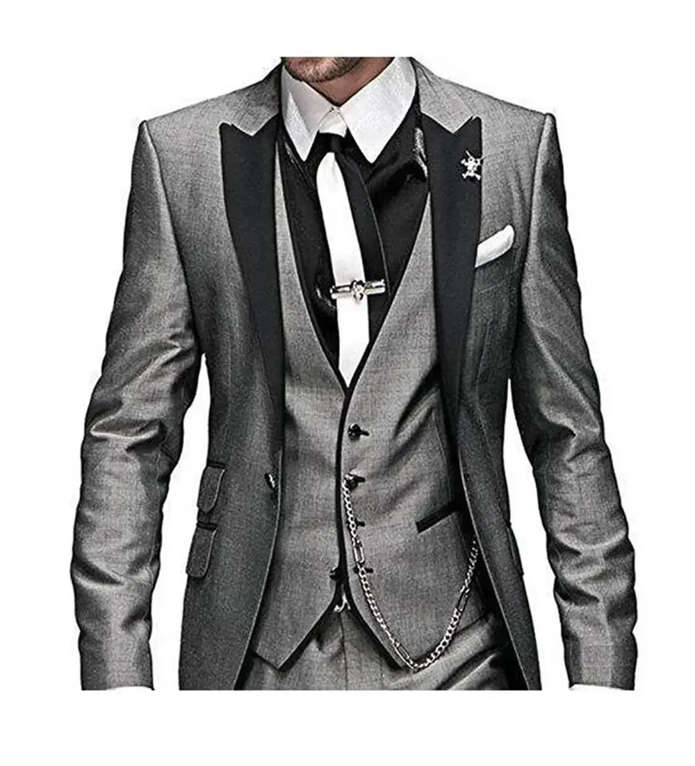 2024 New Arrival Peak Black Lapel Groom Tuxedos Burgundy Men Suits Wedding 3 Pieces(Jacket+Pant+Vest+Tie)traje De Novio Par