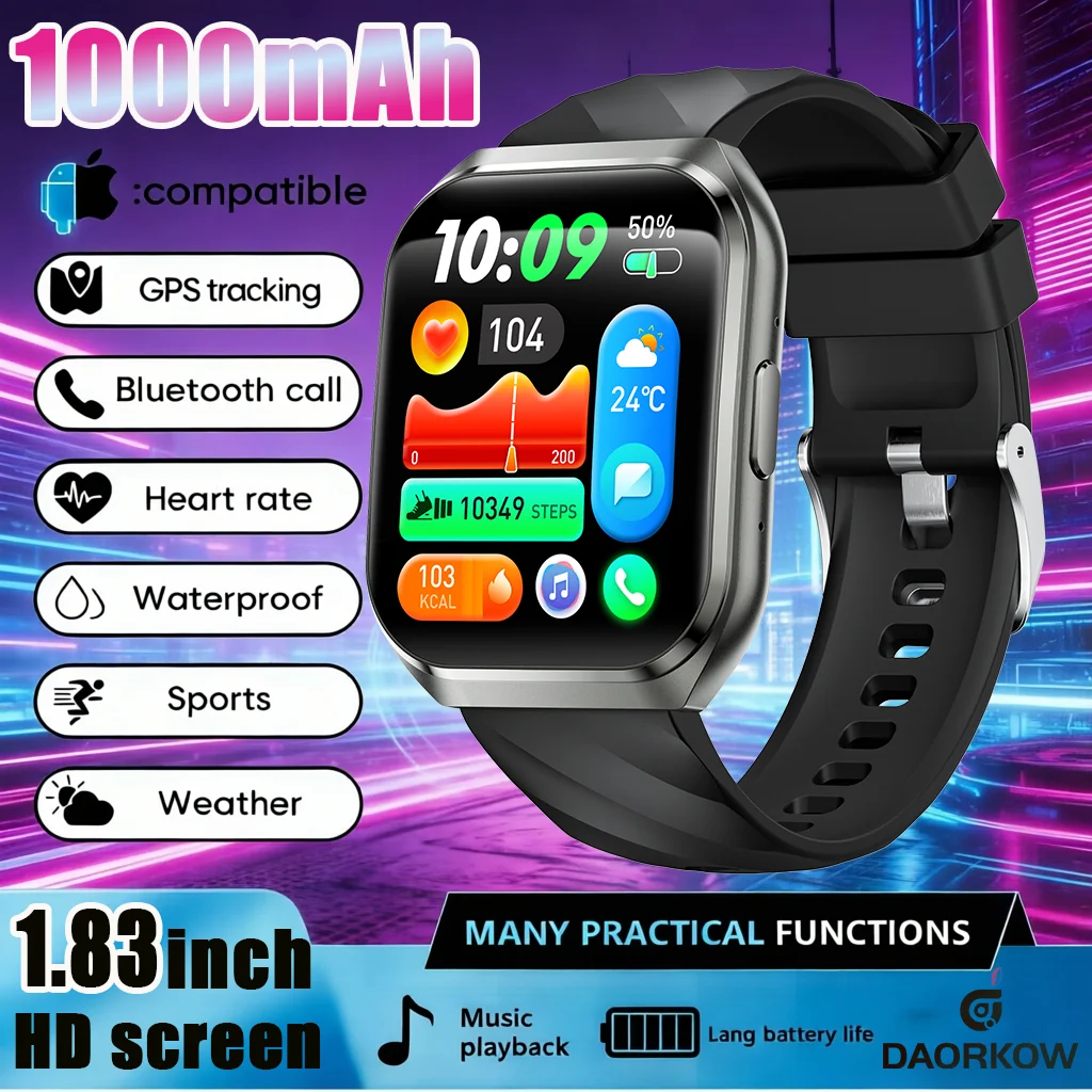 

2026NEW Smartwatch 1000mAh Large battery Sports Modes Tracker Heart Rate Bluetooth call 1.83''HDscreen Waterproof GPS man woman