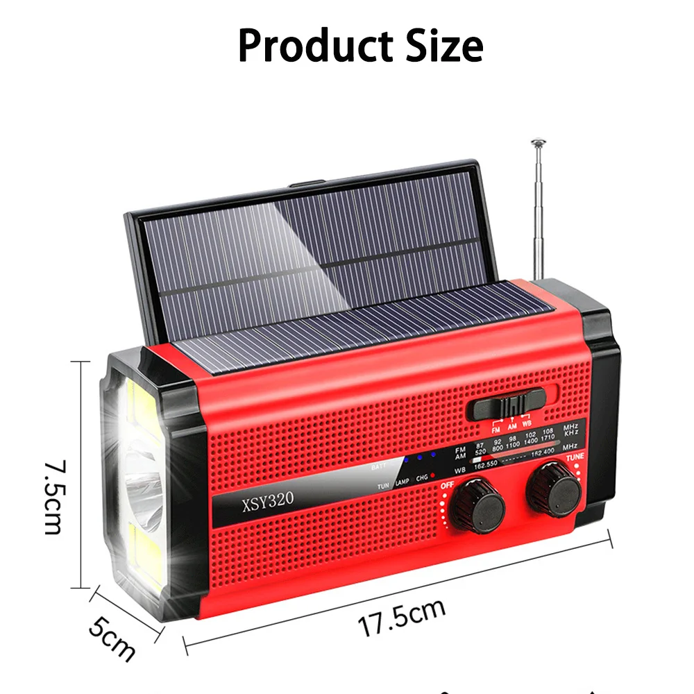 Hot 5000mAh Emergency Radio AM/FM/NOAA Weather Radio Solar Hand Crank USB Rechargeable Portable Radio Flashlight SOS Power Bank