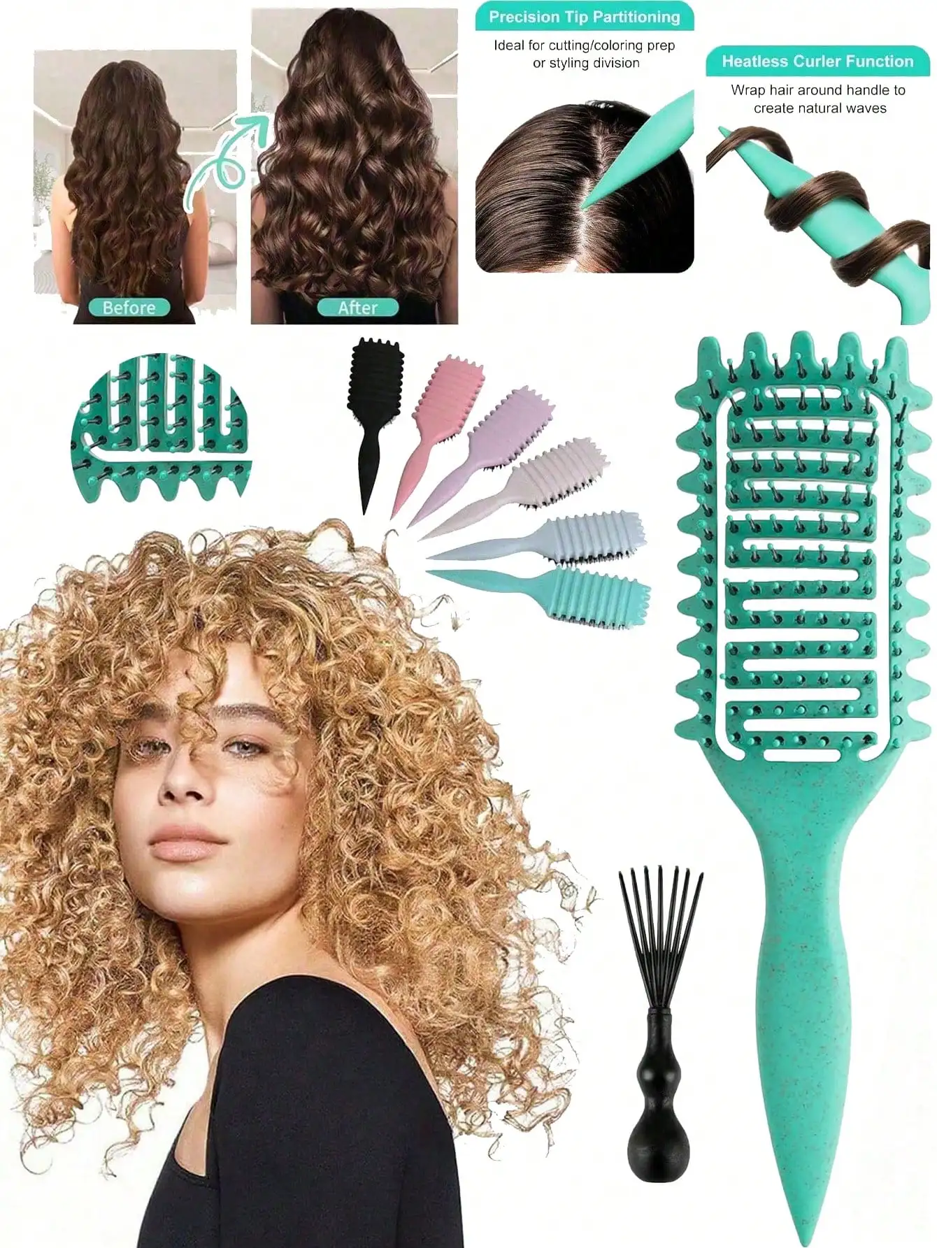 

Flex Curl Styling Brush New Curling Styling Comb, Designed For Women, Creates Curly Hairstyles, Reduces Pulling And Curl Separation, Produces Clear Curl Patterns. Candybrush Design, Includes Multiple Functions: Comb, Back Brush, Styling Brush, Curling Bru