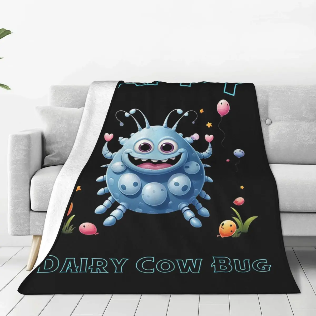 Happy Dairy Cow Bug Isopod Blankets Fleece Warm Sofa Throw Blankets For Home Bedroom Outdoor Throws Bedspread Quilt