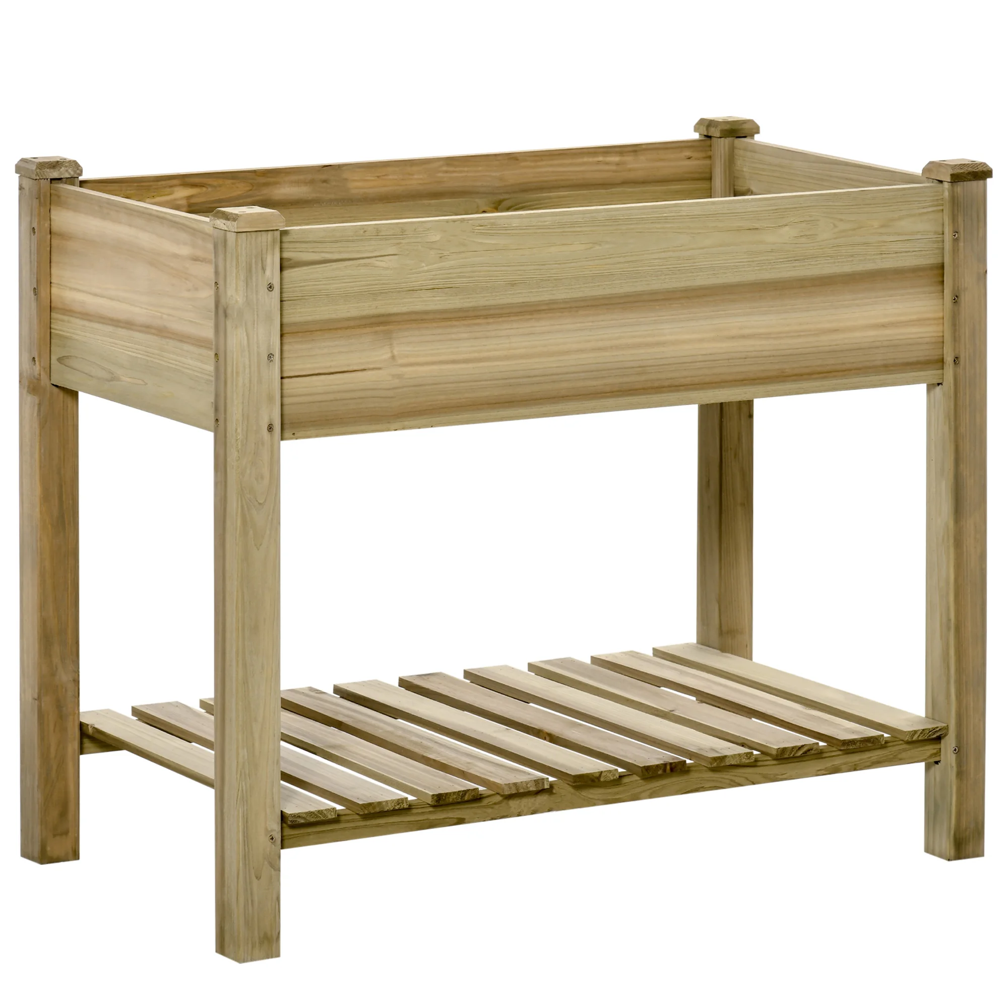 Outsunny Outsunny Jardinière surélevée avec Étagère de Rangement en Bois, Carré Potager sur Pied surélevé, Trous de Drainage