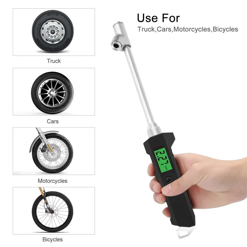 Digital Tire Pressure Gauge 230 PSI Dual Head Stainless Steel for Truck Car LCD Flashlight CSL2018