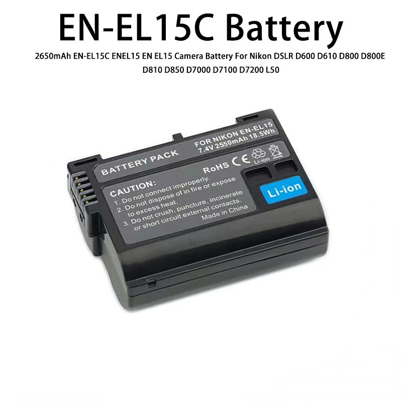 

EN-EL15C ENEL15C EN EL15C 2650mAh Camera Battery + LED Dual For Nikon DSLR D600 D610 D800 D800E D810 D850 D7000 D7100 D7200 L50