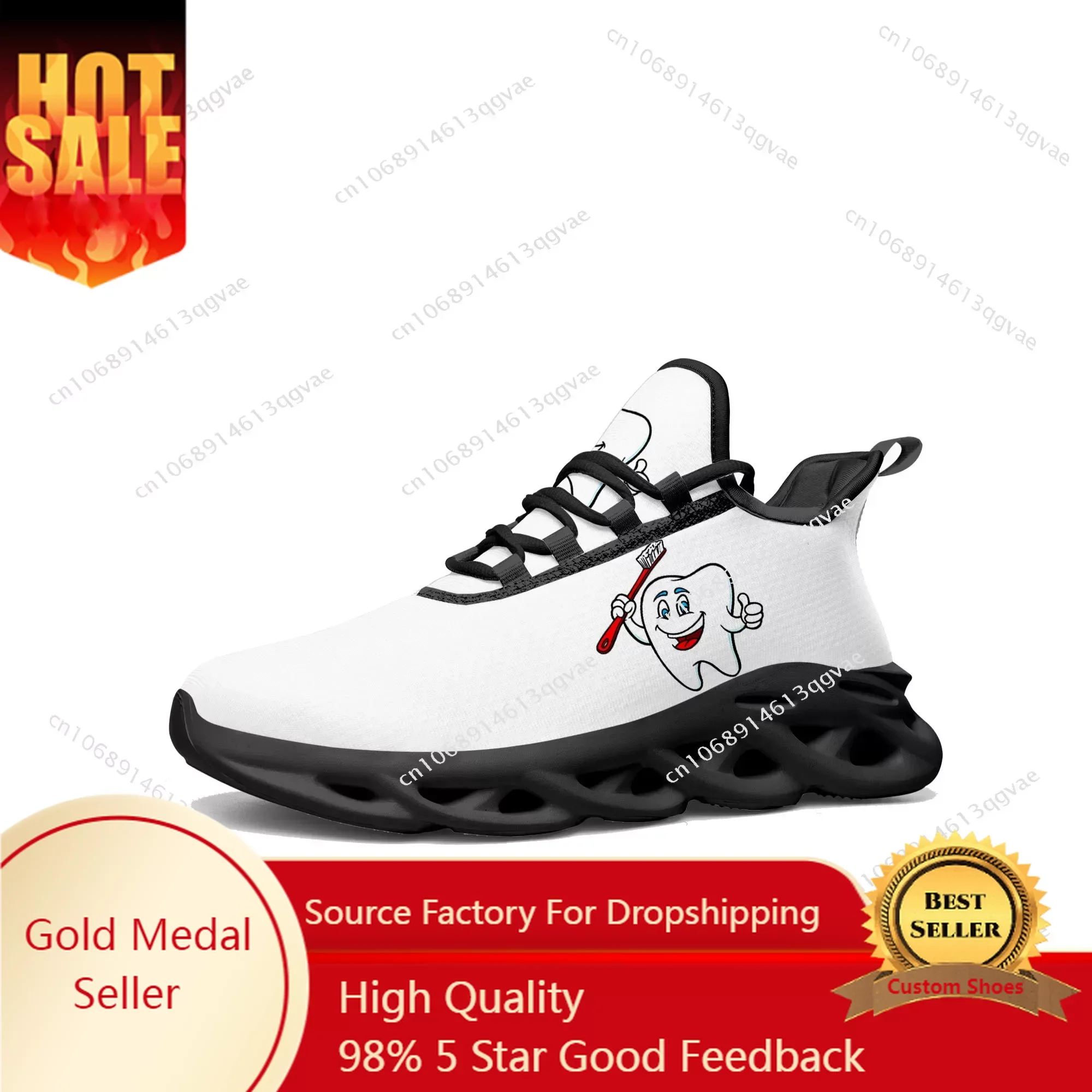 

Tooth Dentist Cartoon Flats Sneakers Mens Womens Sports Running High Quality Sneaker Lace Up Mesh Footwear Tailor-made Shoe