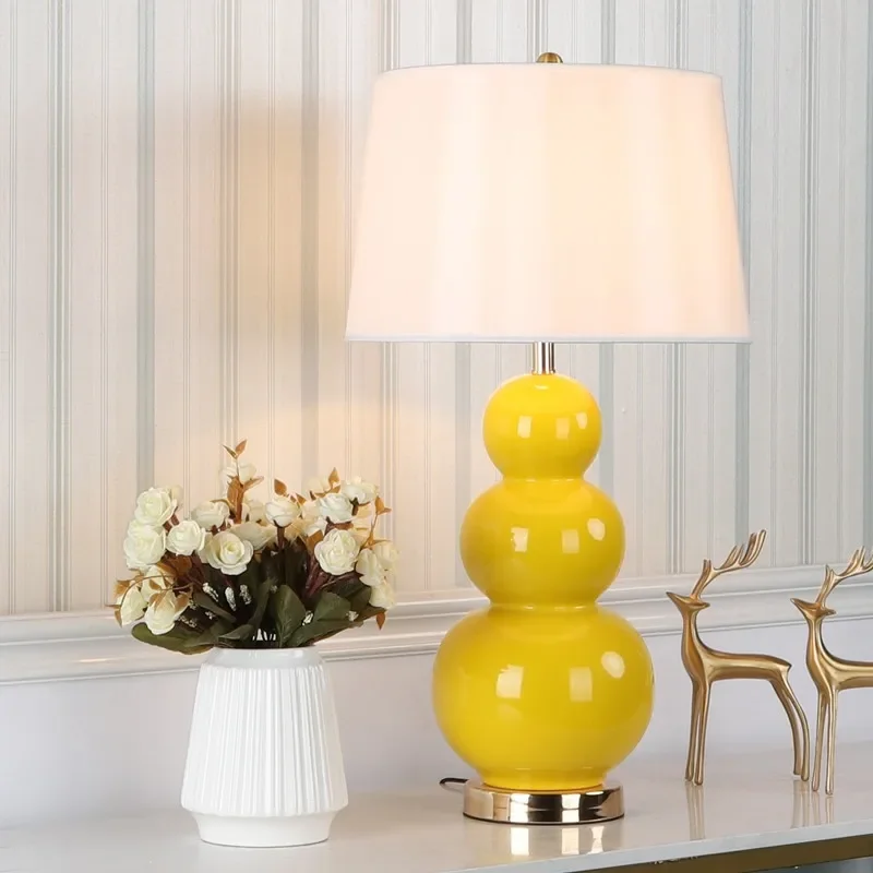 Europe Retro Ceramic Table Lamps White Ceramic Gourd Lamp Body For Bedroom Living Room Study Lamp