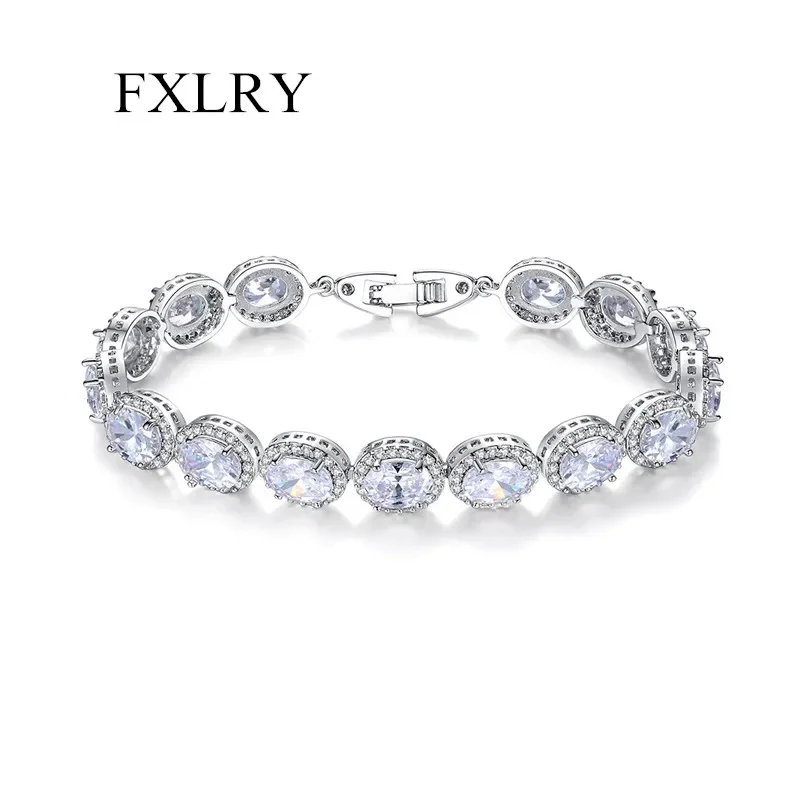 FXLRY ew Arrival Charm Oval Shape Zircon Stone Tiny Cubic Zircon Around White Gold-Color Bracelet For Women Top Quality Jewelry