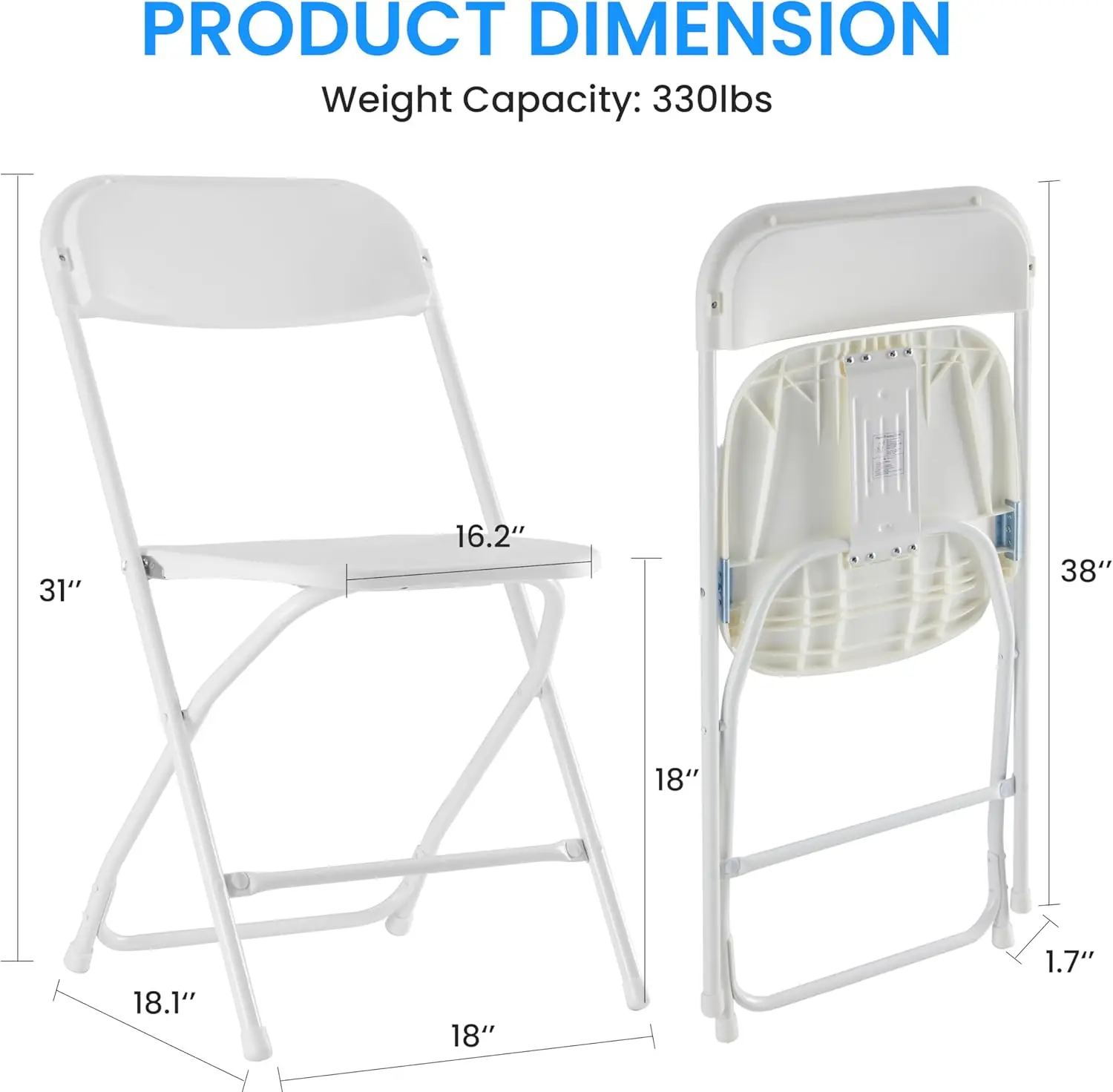 Silla plegable de lujo de plástico, asiento portátil apilable con marco de Metal, capacidad de 330lb, para exteriores e interiores, 10 piezas