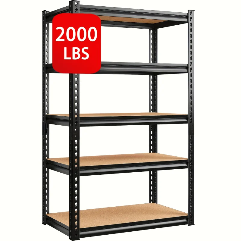 

2000-pound garage shelf storage rack, heavy-duty five-tier metal shelf unit, height 60 inches x width 28 inches x depth 12 inche