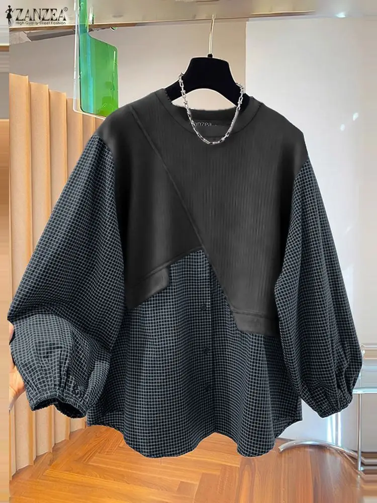 

Stylish Autumn Blouses Pullover ZANZEA Women O Neck Long Sleeve Tops Patchwork Shirt Casual Loose Mujer Female Sweatshirt 2025