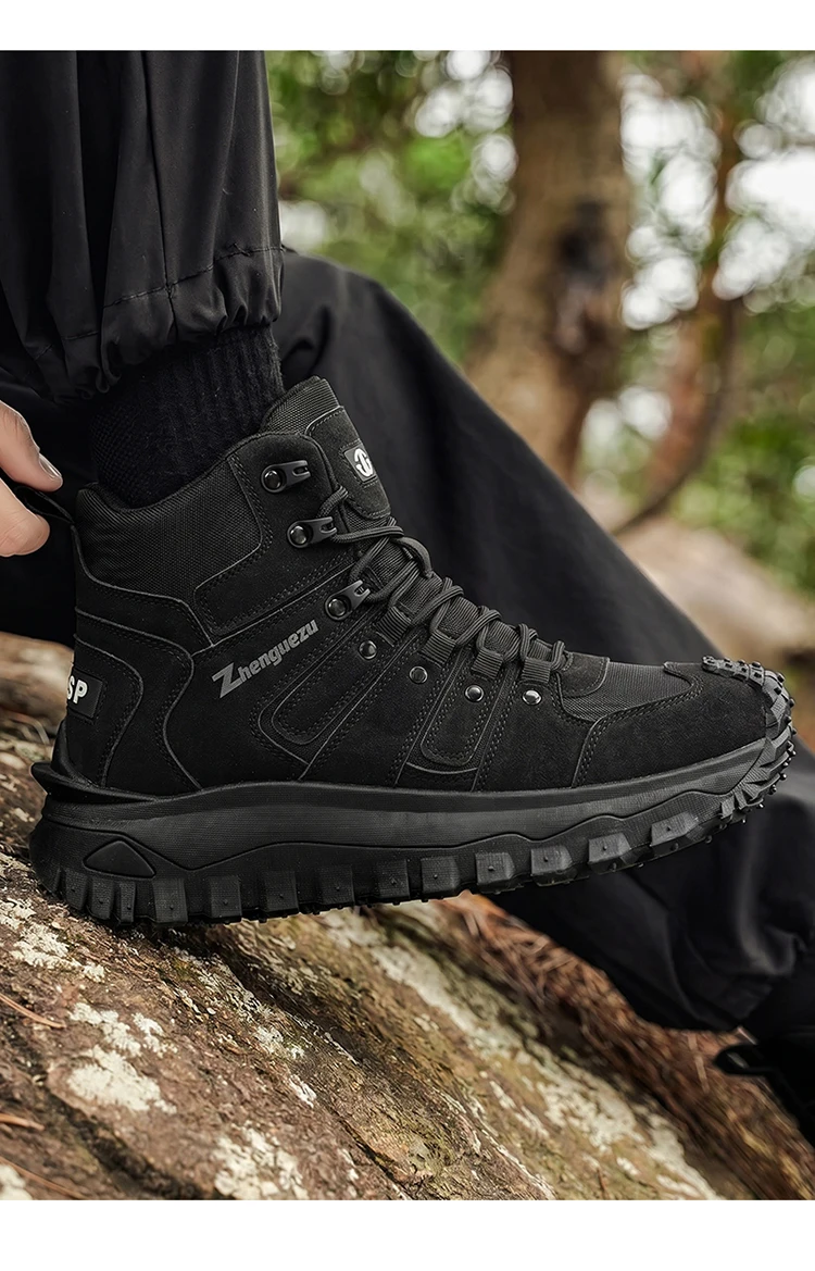 Herren-High-Top-Wanderstiefel in großen Größen, modisch, mit komfortablem Futter, flexibler und dicker Sohle, hervorragendem Grip, geeignet für Outdoor-Wanderungen, Trekking, Camping und andere Aktivitäten. – Detail 17