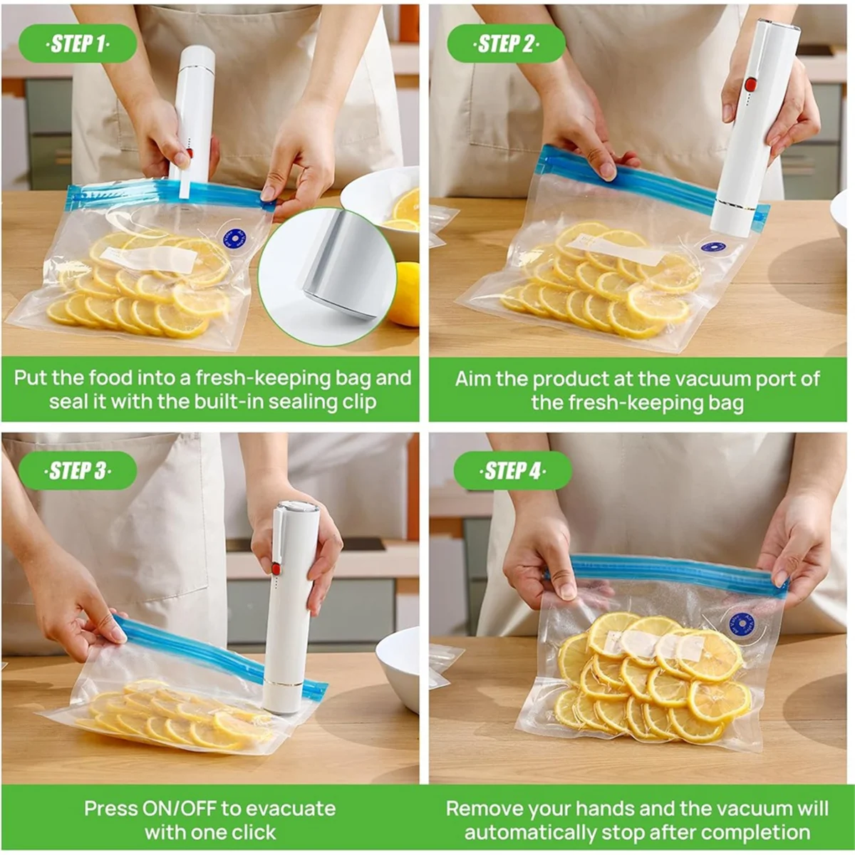 Macchina per sottovuoto Sigillatrice sottovuoto portatile portatile con 5 sacchetti sottovuoto riutilizzabili per la conservazione degli alimenti freschi e