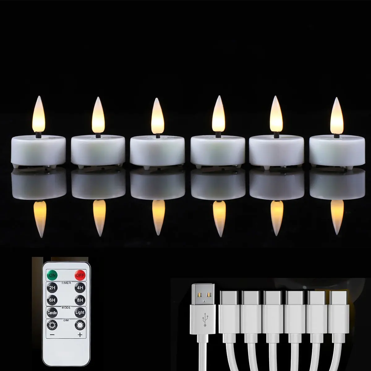 3 oder 6 Stück Fernbedienbare LED-Teelichter mit Wiederaufladbarem Akku, USB-Anschluss Batteriebetriebene Flammenlose Künstliche Kleine Kerzen mit Bewegungseffekt
