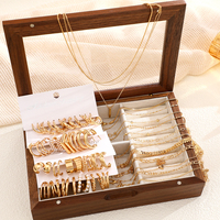 37 Boho Gold Color Jewelry Set for Women Fashion Multi-Layered Necklace Geometric Pearl Earrings Bracelet Anklet Set Gifts 2024