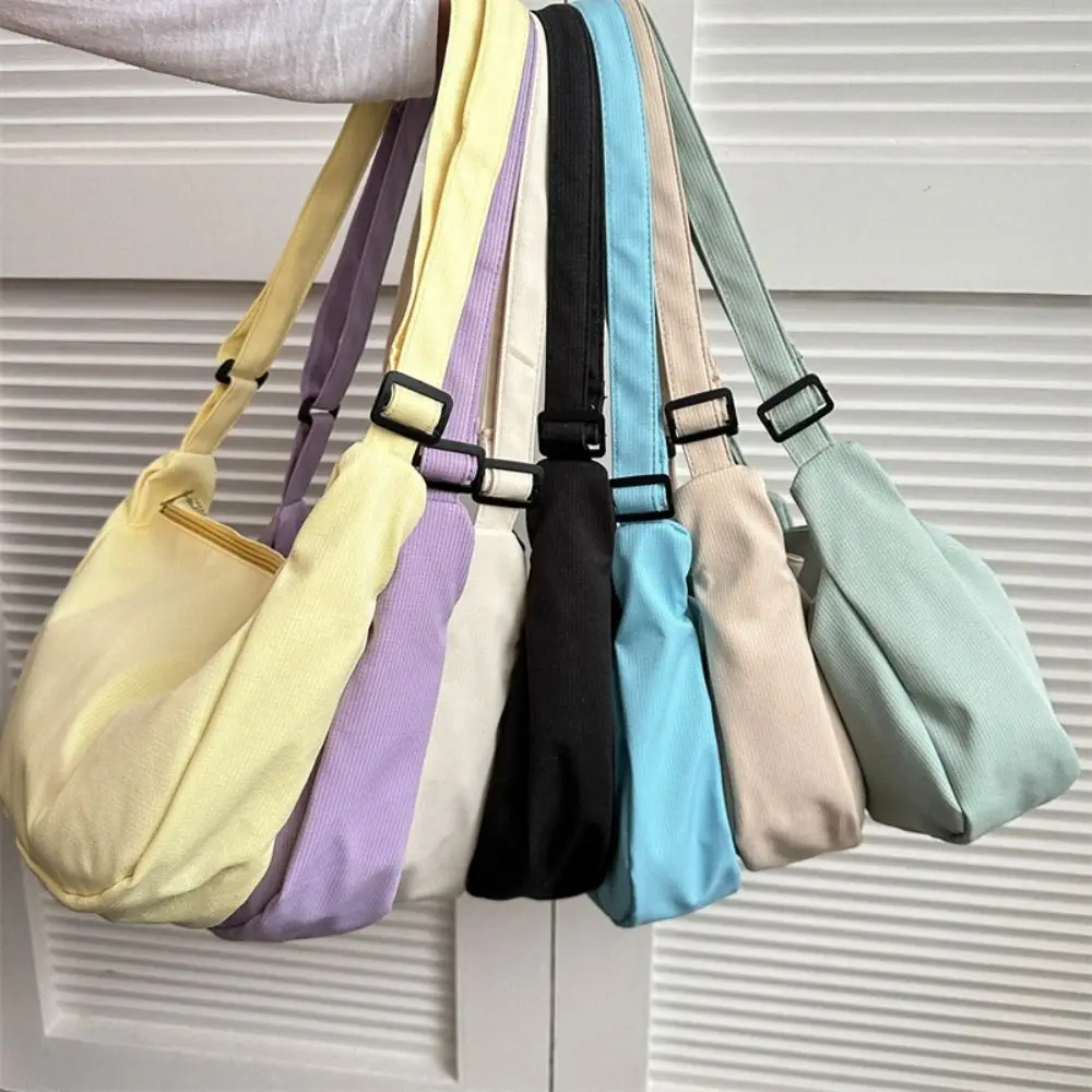 Korean Style Canvas Bag Large Capacity Cream Color Crossbody Bag with Pendant Student Lightweight Shoulder Bag