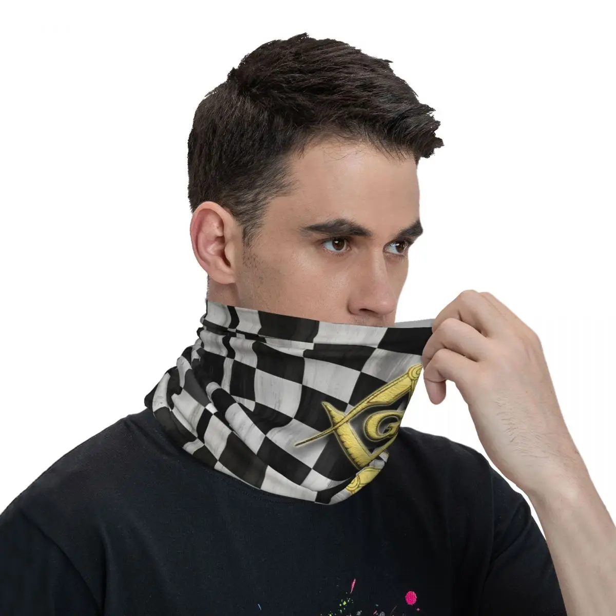 Square Compass And Checkers Thin Bandana Neck Gaiter Square Compass And Checkers Wrap Scarf Headband Neck Cover