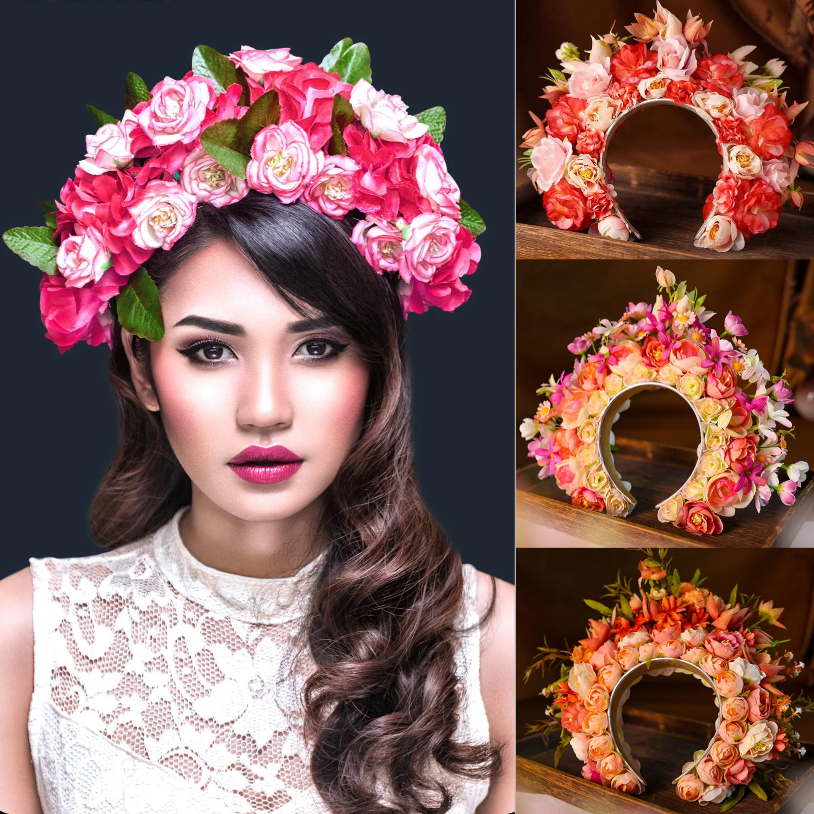 Designer 3D Simulation Flower Crowns for Women Girls Garlands Princess Wreath Florals Headband Bridal Headdress