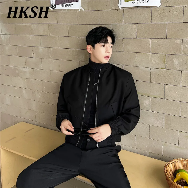 HKSH-Veste Plissée Personnalisée avec Col Baseball, Manteau Court de Niche, Fouet Haut, Tendance Coréenne Automne, Mn Dark Punk, HK3010