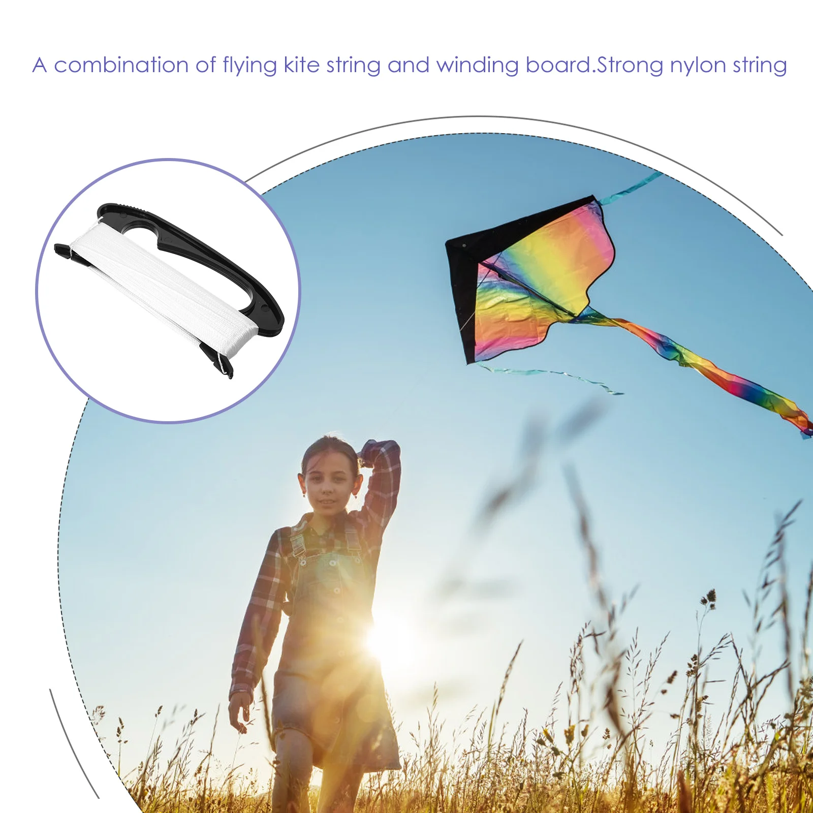 Black 100M Flying Kite Line Strong Nylon String with Lightweight Plastic Winding Board Outdoor Sports Accessory