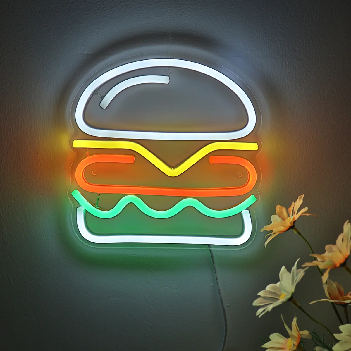 Imagem -05 - Usb Power Hamburger Led Neon Sign Light Quarto Loja Festa Restaurante Decoração de Cozinha 7.8 x 7.87 5v 1pc