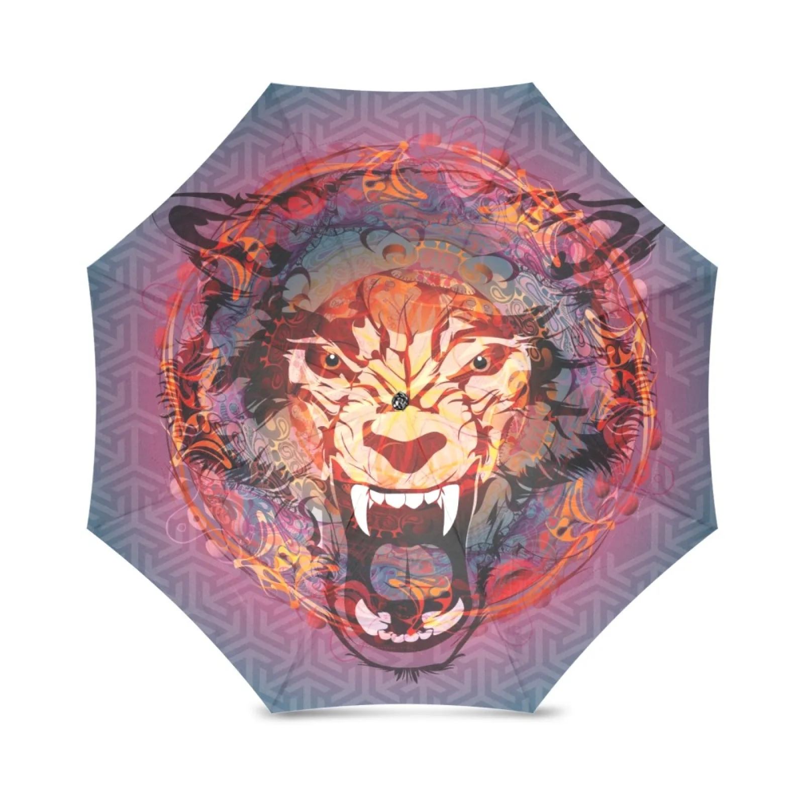 

Angry Wolf on Fire Foldable Umbrella Tri-folded Polyester Pocket Travel Umbrella (Closed length 25cm) Rain Sun Umbrella Woman