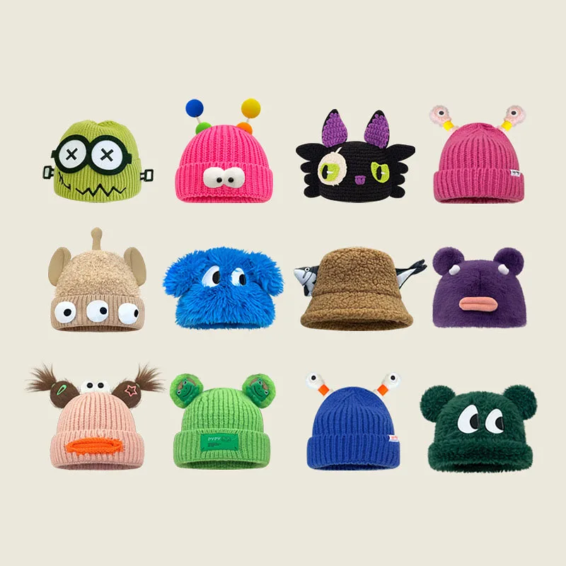 Cute Cartoon Funny Ladies' Hat Sweet Plush Cap Winter Warm Outdoor Pullover Hats Fashion Knitted Aps