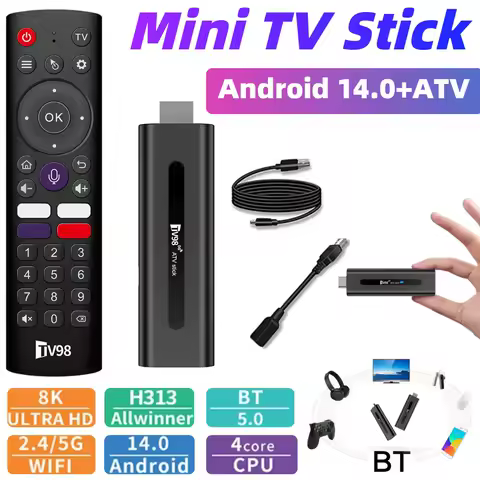 TV98 ATV H313 Set Top Box 8K 2.4G 5G WiFi Quad Core BT5.0 Smart TV Box Smart TV Stick for Network Media Player