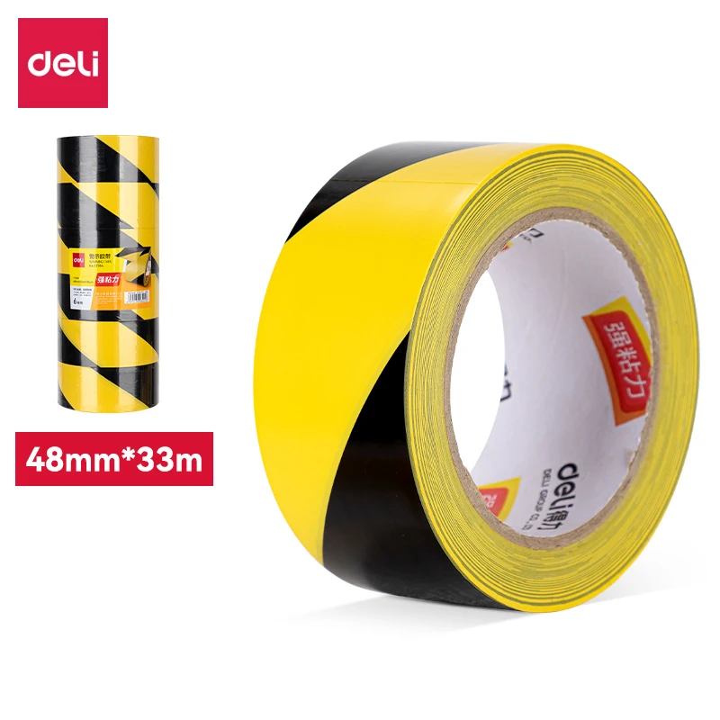 1PCS DELI 33784 Sealing Tape 48mm*33m*130μm Yellow And Black Wide Tape High Viscosity Yellow And Black Warning Tape