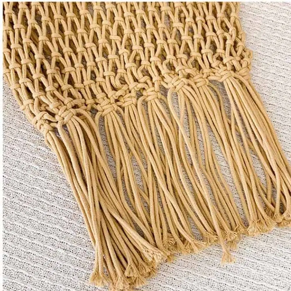 

Hollow Out Cotton Thread Woven Bag Tote Bag Bohemian Style Tassel Beach Bag Beach Handbag Large Capacity Hollow Shoulder Bag