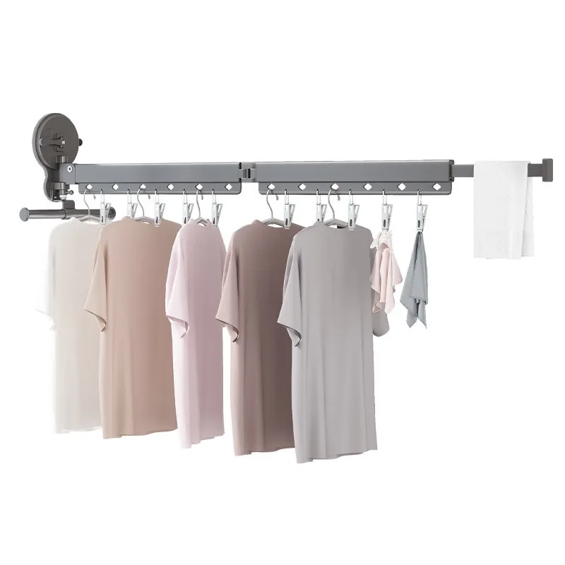 

Balcony suction cup folding non-punching indoor invisible household window glass telescopic clothes drying rod