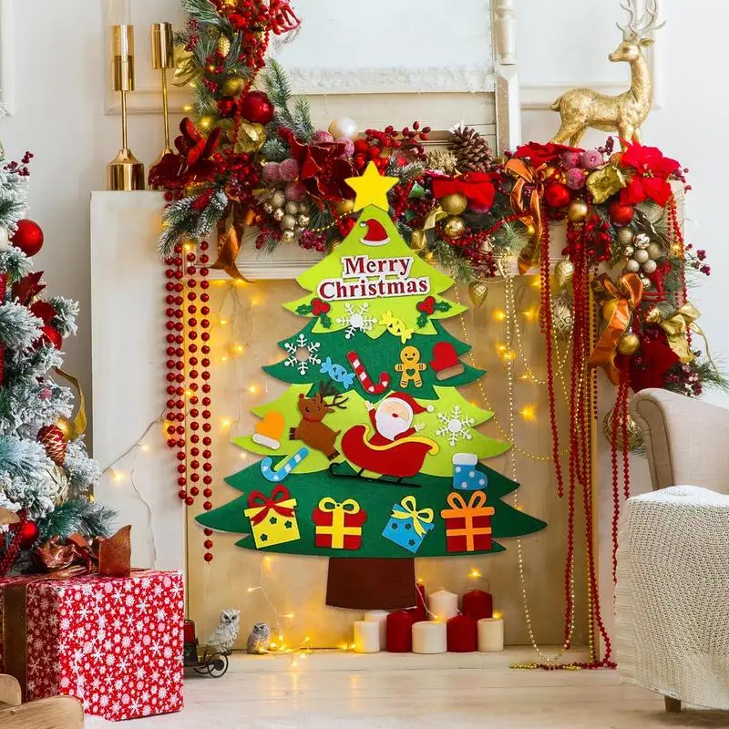 Decoraciones de árbol de Navidad de fieltro, juego de artesanía de fieltro para niños con 20 adornos extraíbles, decoraciones navideñas de fieltro, fiestas infantiles